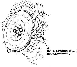 17. Loosen the flywheel mounting bolts in a crisscross