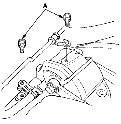 18. Remove the two heat shield bolts (A), the heat shield