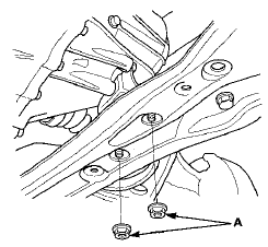 33. Remove the power steering line holder bolt (A) and