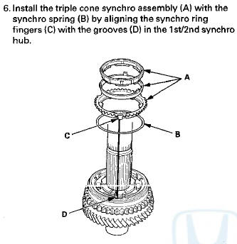 7. Install the 2nd gear distance collar (A) and the friction 9- l n s t a l 1