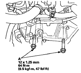 34. Install the upper transmission mount bracket (A) with