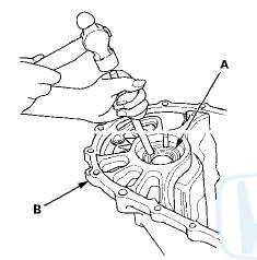 2. Remove the oil seal (A) from the clutch housing (B).