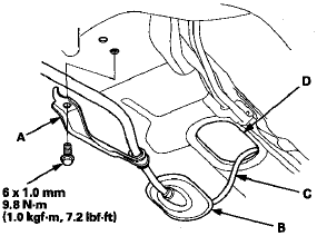 14. Remove the shift cable grommet (B), and pull out the