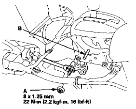 15. Remove the 6.0 mm (0.24 in) pin (B) that was installed