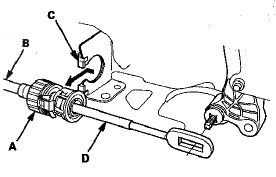 7. Disconnect the shift lock solenoid connector (A) and