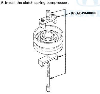 6. Be sure the clutch spring compressor (A) is adjusted