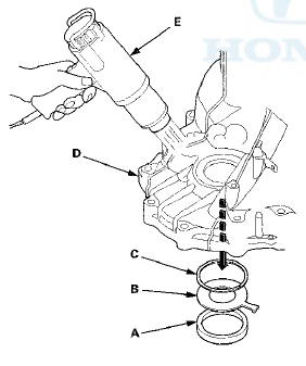 2. Install the 76 mm thrust shim (A) in the transmission