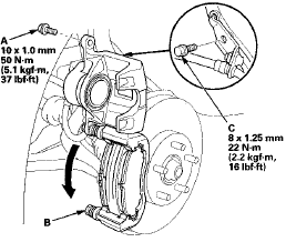 8. Install the brake hose mounting bolt (C).