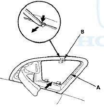 4. Remove the screws (A, B) securing the inner handle