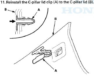 12. Reinstall the C-pillar trim (A).