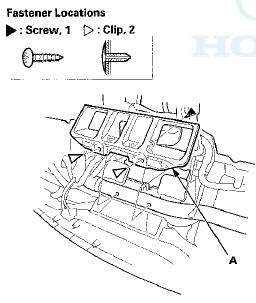 9. Remove the bolts (A) from the front of the dashboard