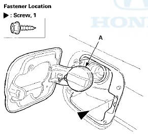 3. Remove the bolts, and lower the fuel filler pipe (A),