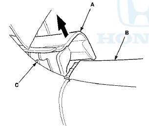 2. Remove the windshield area of the roof molding (A).