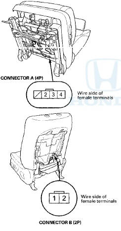 4. Check for continuity between seat heater connector B